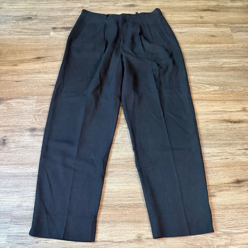 Vintage Silk Pant Straight Leg Studio A Dress Pant Pleated | Black | Size 16‎